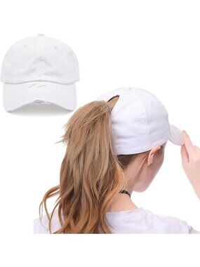 〽️Women White High Ponytail Baseball Cap Trucker Bad Hair Day Adjustable